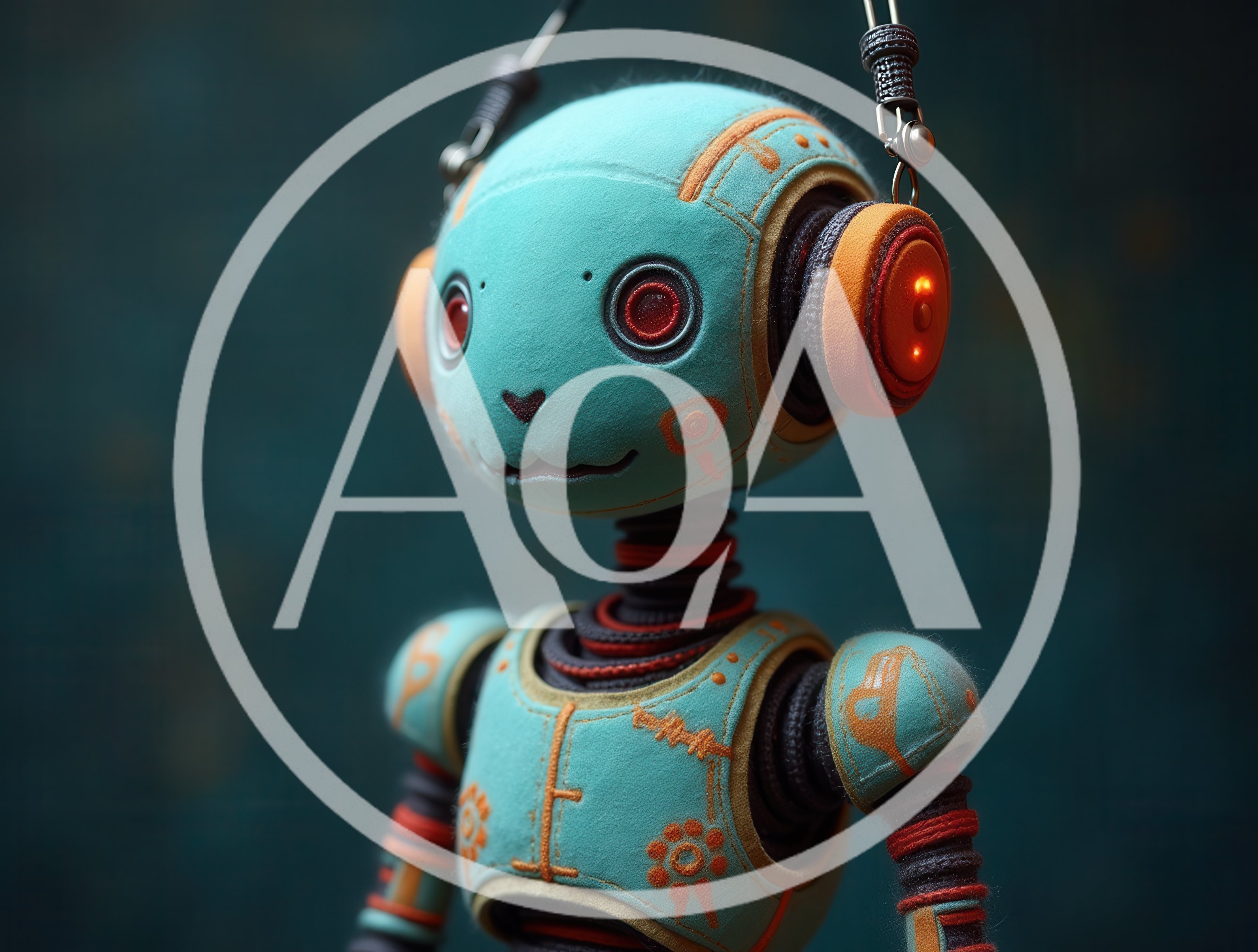 Cute Teal Robot With Orange Headphones