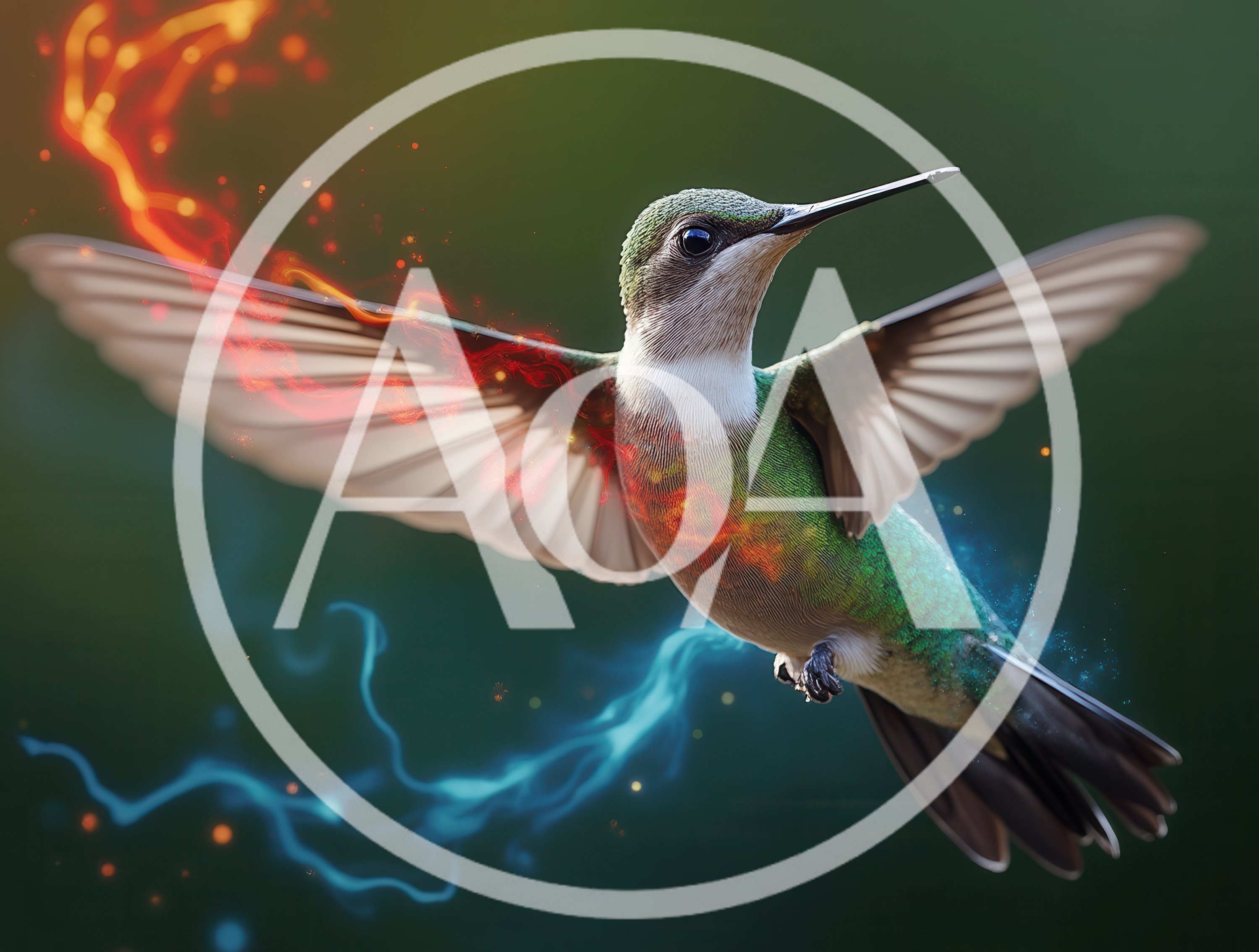 Hummingbird Flying With Magical Fire And Energy Trails