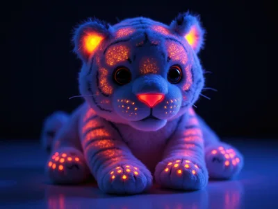 Glowing Neon White Tiger Cub Plush Toy