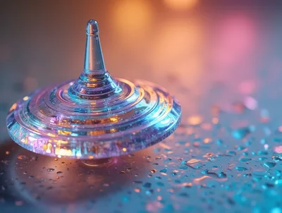 Glass Spinning Top On A Wet Surface