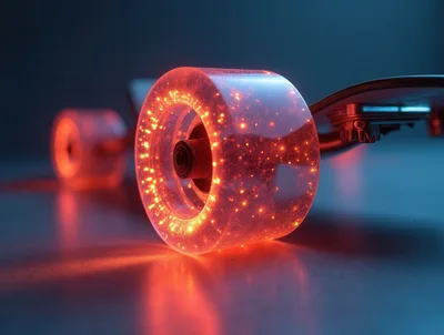 Glowing Red LED Skateboard Wheel on Dark Surface