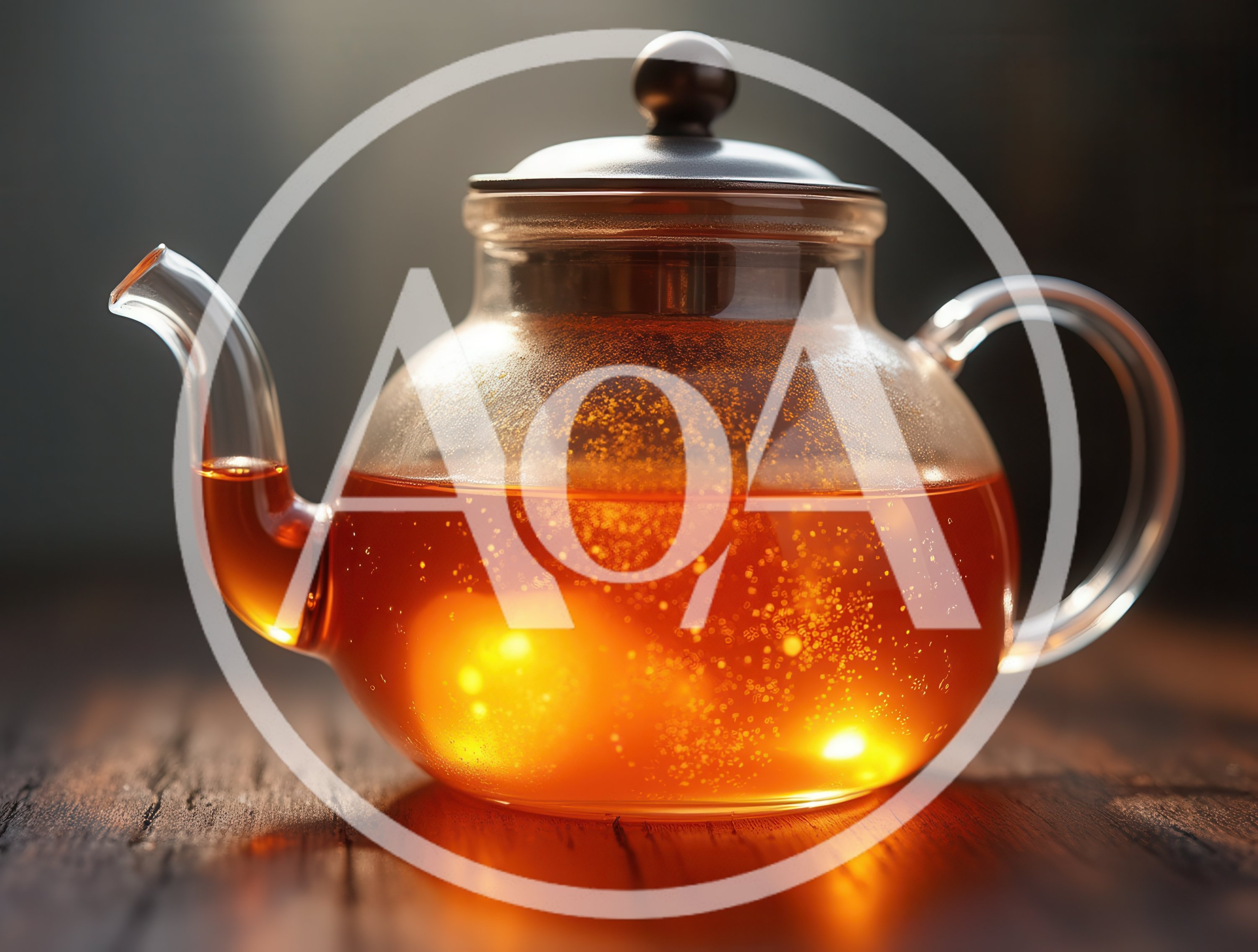 Glass Teapot Filled With Glowing Amber Tea
