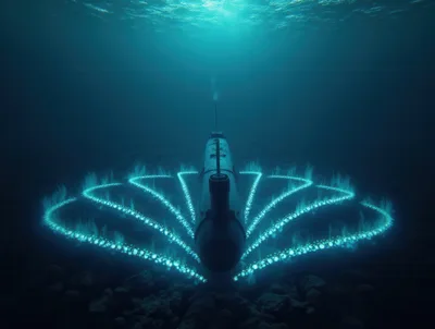 Submarine Emitting Bioluminescent Light Patterns Underwater
