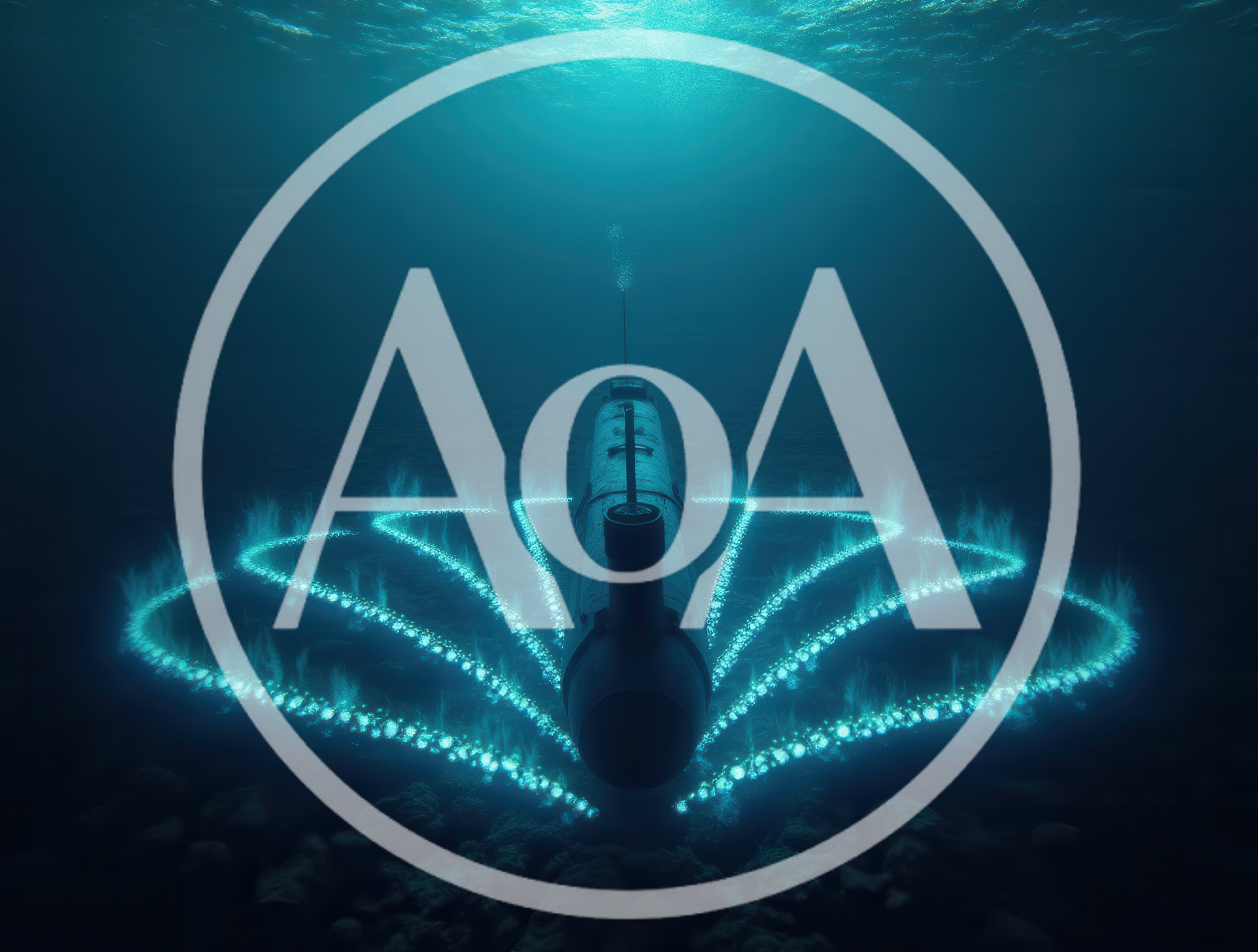 Submarine Emitting Bioluminescent Light Patterns Underwater