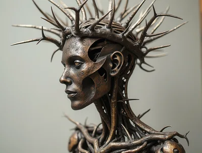 Bronze Mechanical Sculpture With Thorn Crown