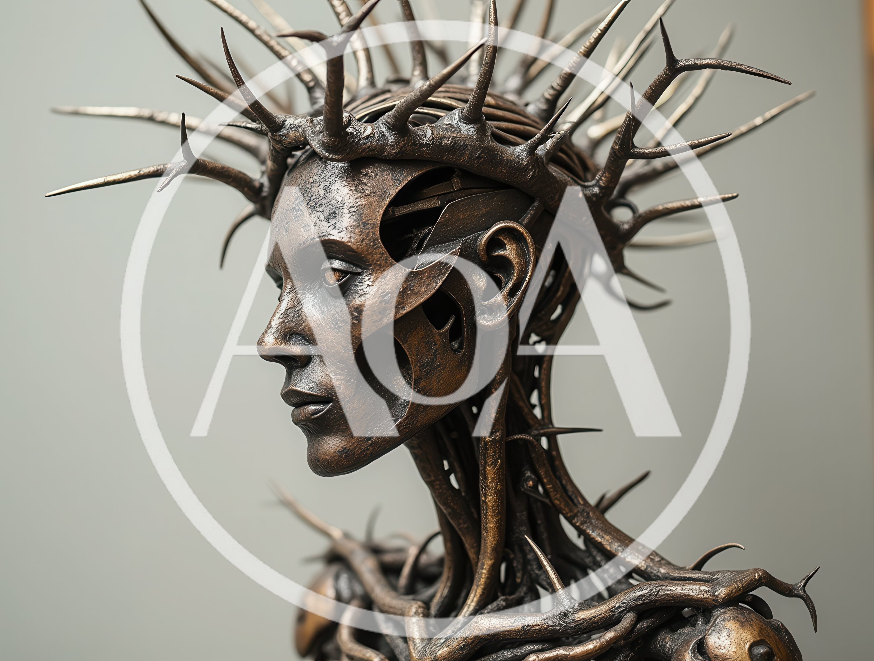 Bronze Mechanical Sculpture With Thorn Crown