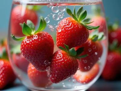 Fresh Strawberries Submerged In Clear Sparkling Water