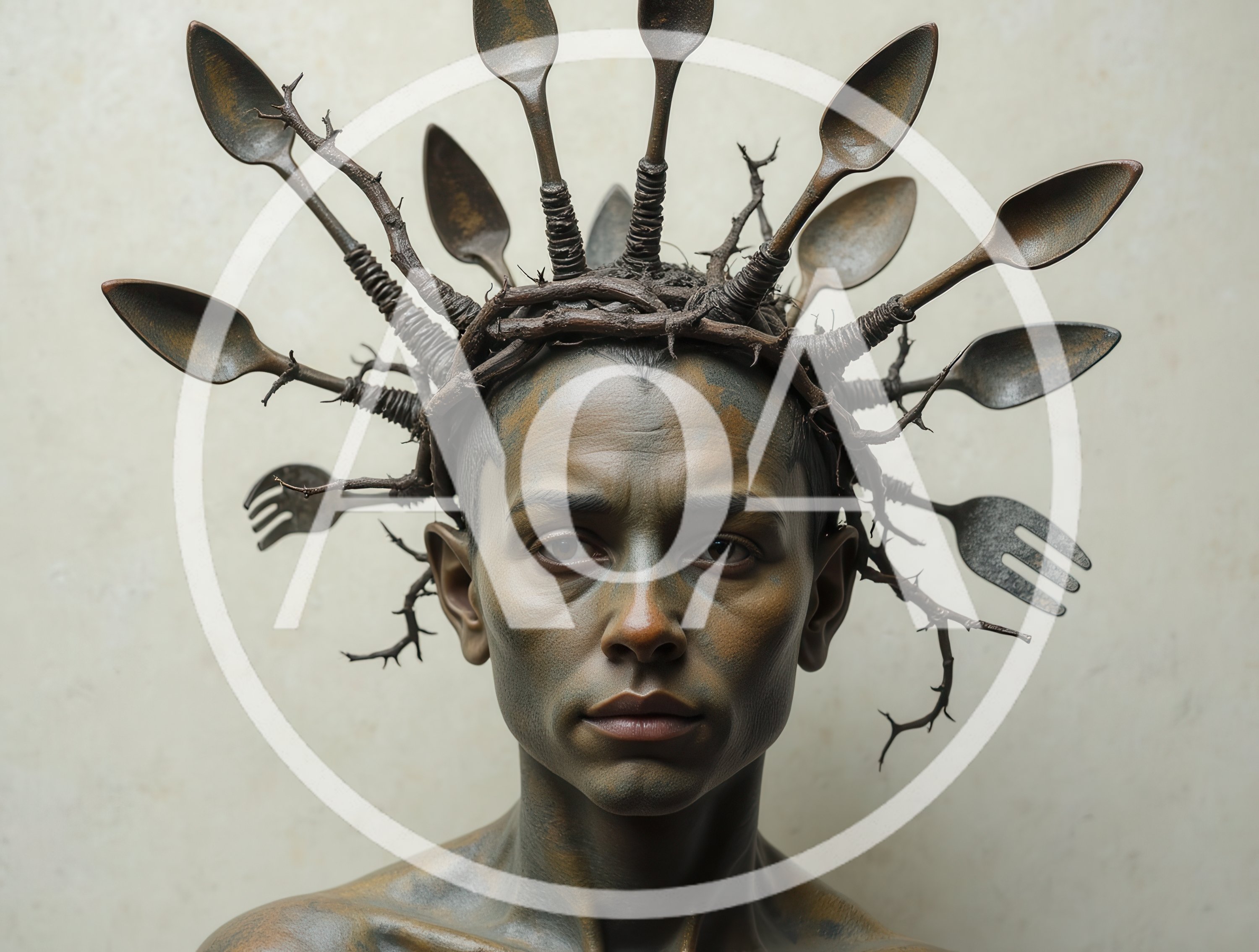 Portrait Of A Person Wearing A Surreal Cutlery Crown