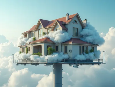 Surreal House Perched Atop A Billboard In The Clouds
