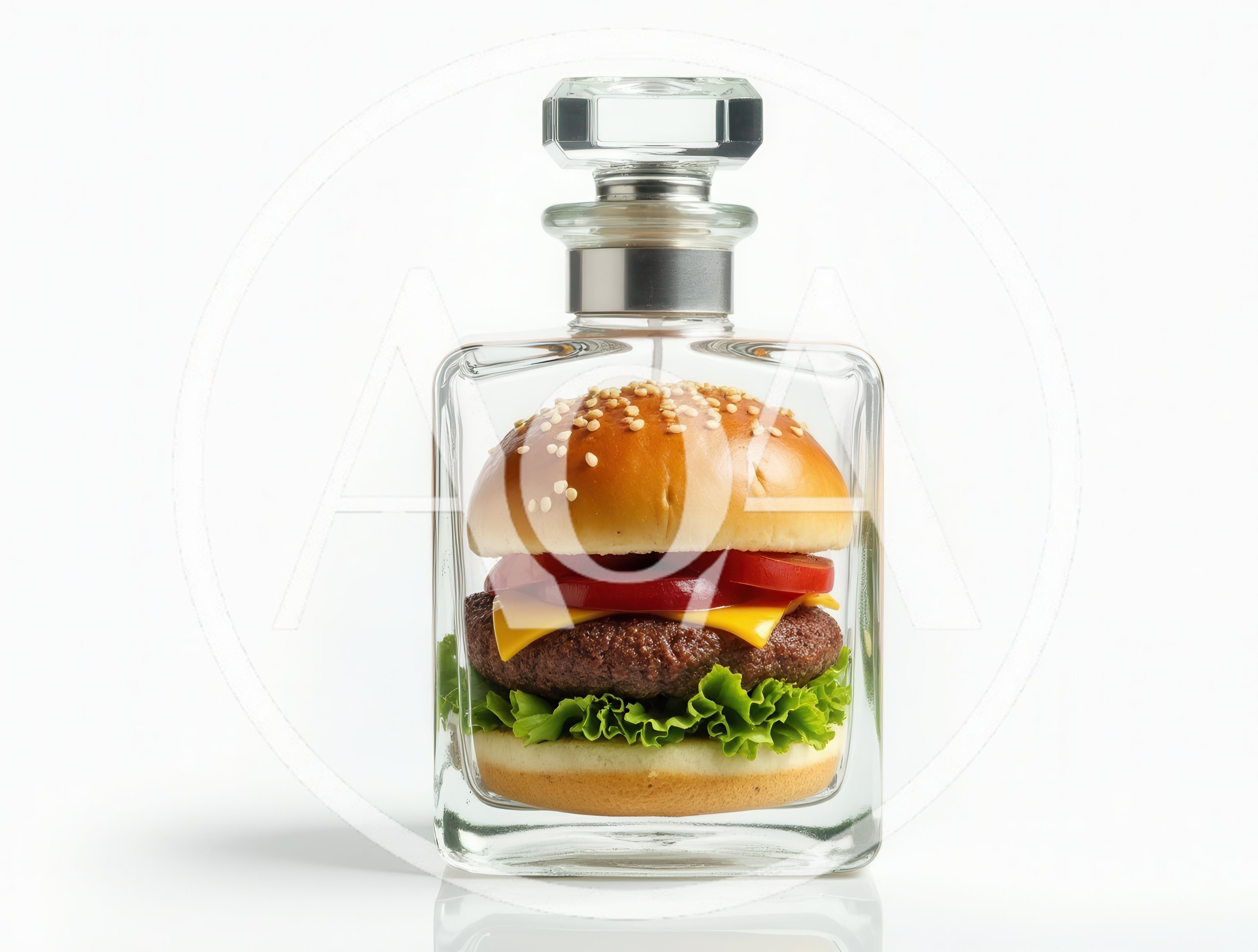 Cheeseburger Inside A Glass Decanter Bottle