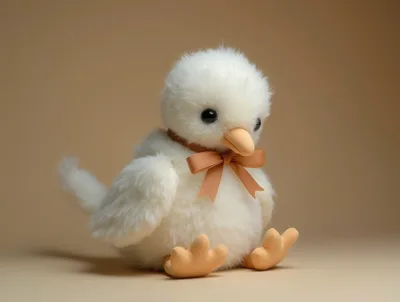 Fluffy White Plush Chick Toy With Orange Bow