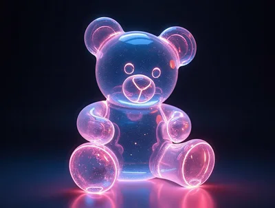 Glowing Translucent Neon Teddy Bear Figurine