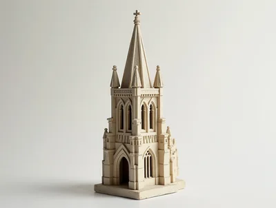 Miniature Stone Church Tower Model