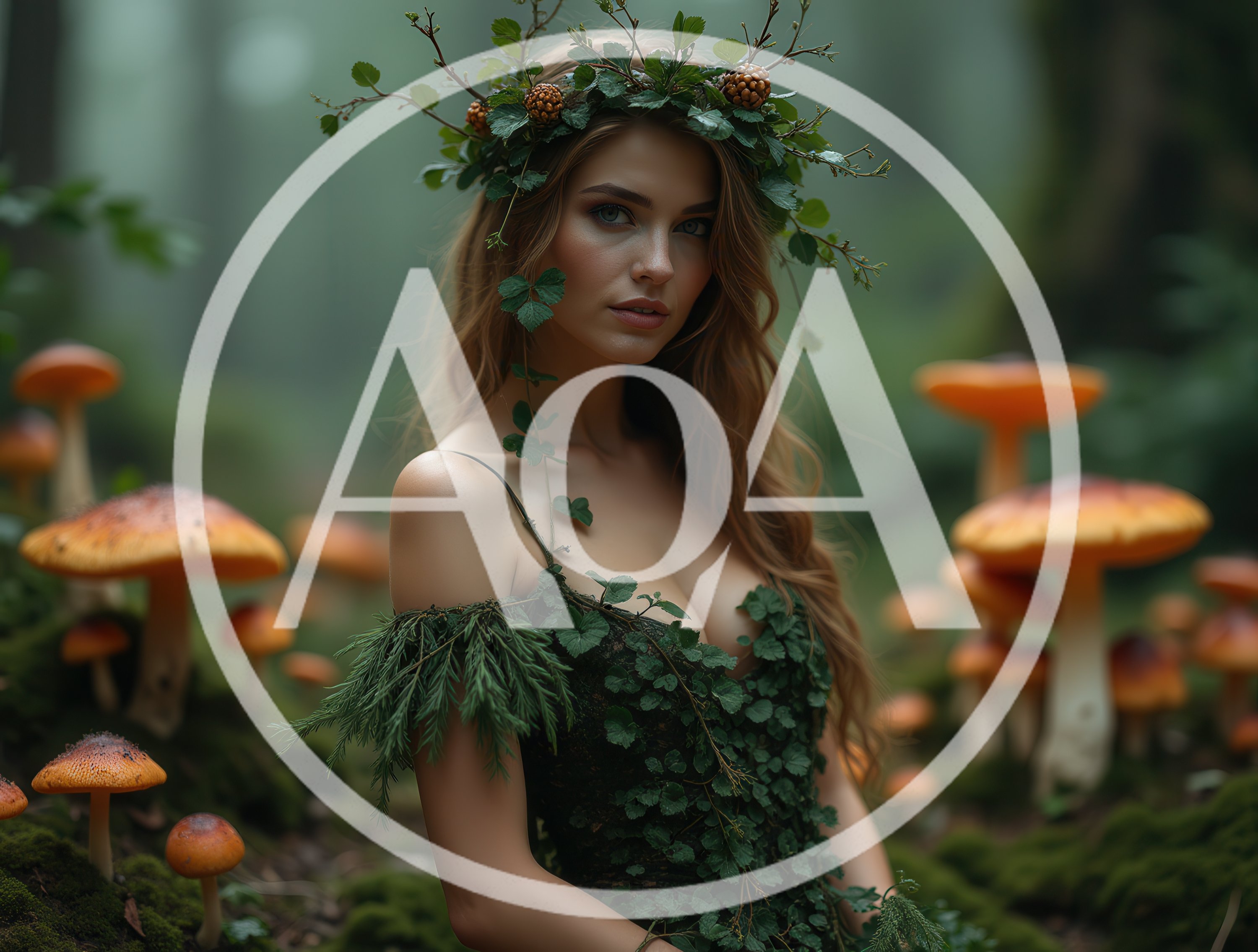 Ethereal Forest Nymph Wearing A Natural Leaf Crown