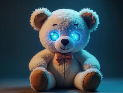 Glowing Blue Eyed Teddy Bear With Bow Tie