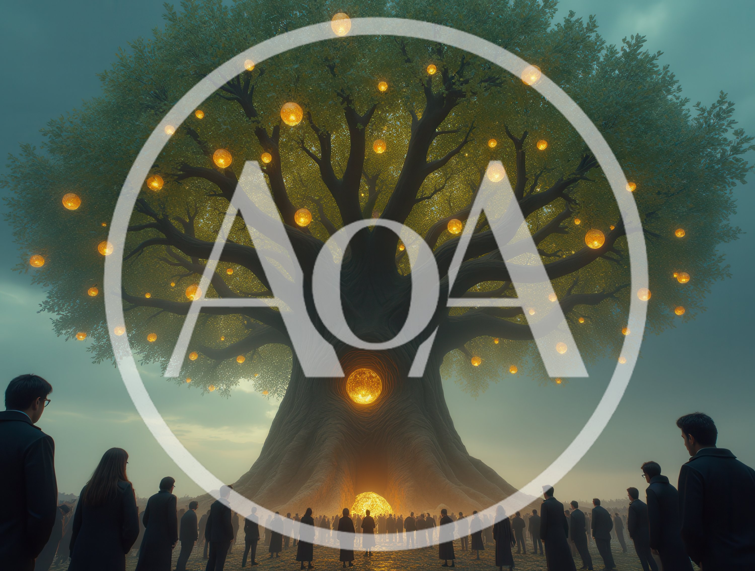 Crowd Gathering Before A Glowing Mystical Tree