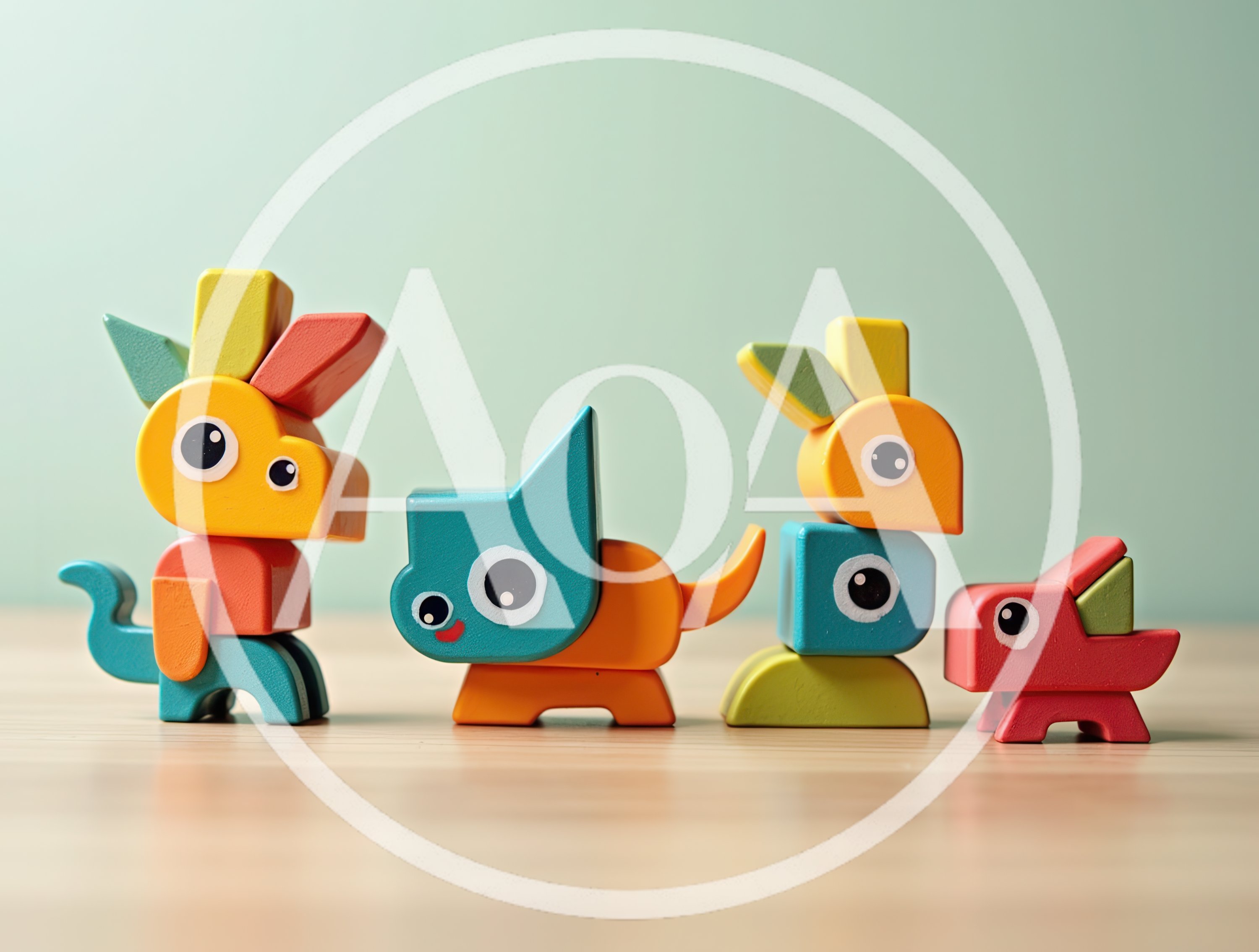 Four Colorful Wooden Animal Toys On A Table