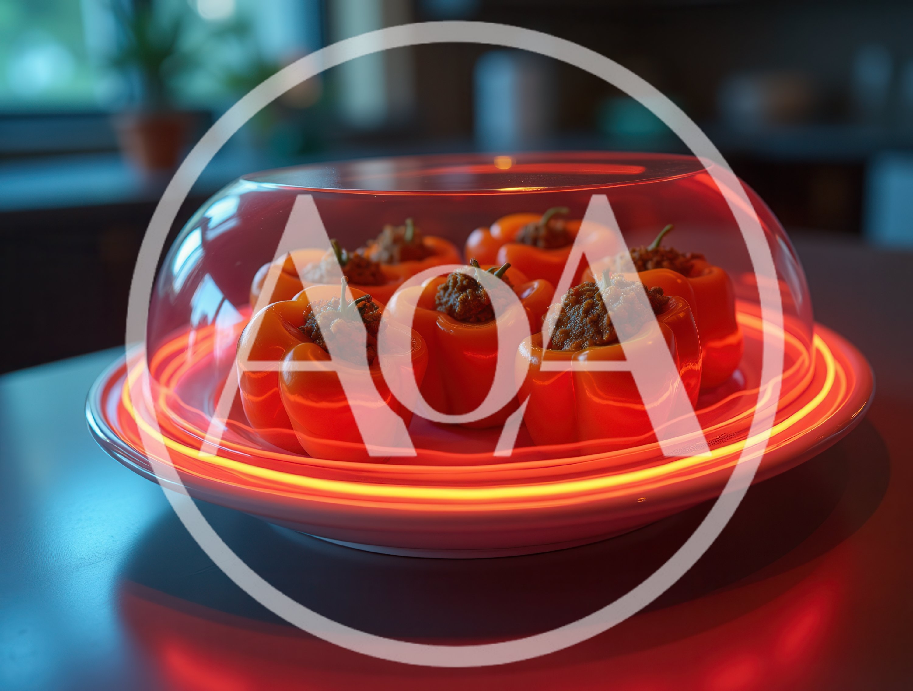 Stuffed Orange Bell Peppers Under A Glowing Dome