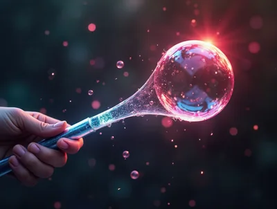 Hand Holding A Glowing Magical Soap Bubble Wand