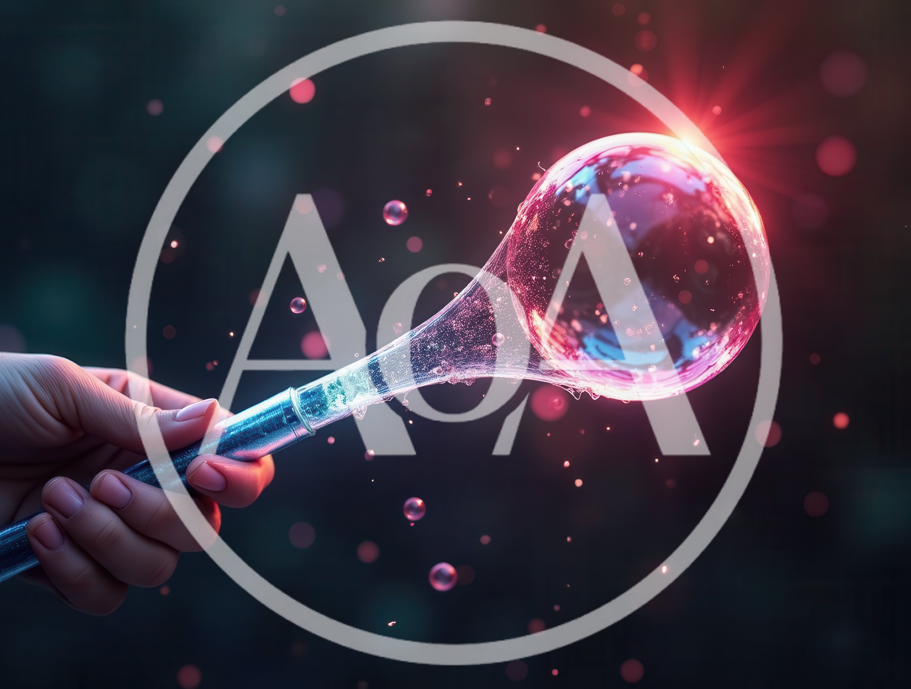Hand Holding A Glowing Magical Soap Bubble Wand
