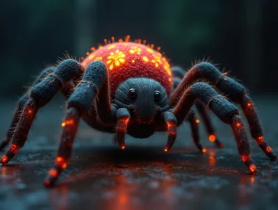 Glowing Red And Black Fantasy Spider