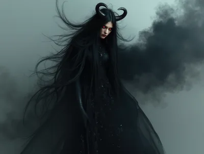 Dark Fantasy Demon Queen With Glowing Red Eyes