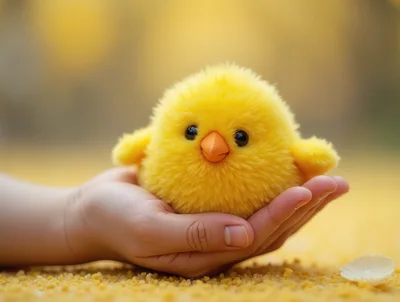 Fluffy Yellow Chick Resting In A Human Hand