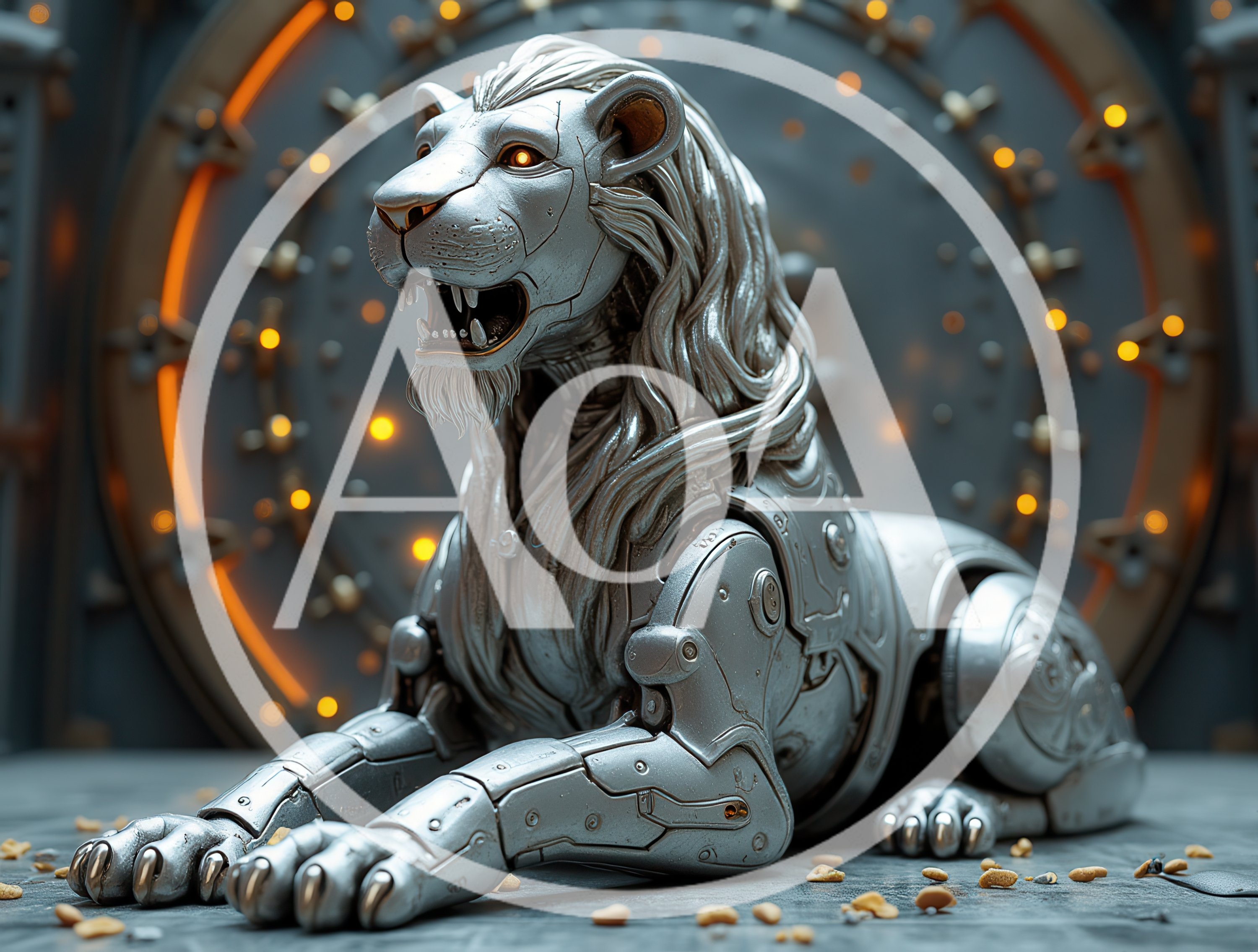 Mechanical Silver Lion Statue In Vault Setting