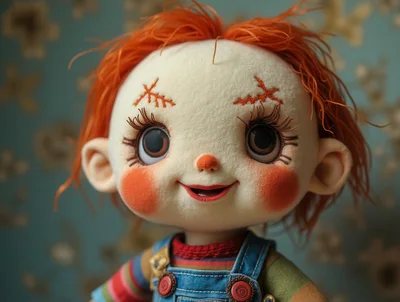 Creepy Rag Doll With Stitched Eyebrows And Red Hair
