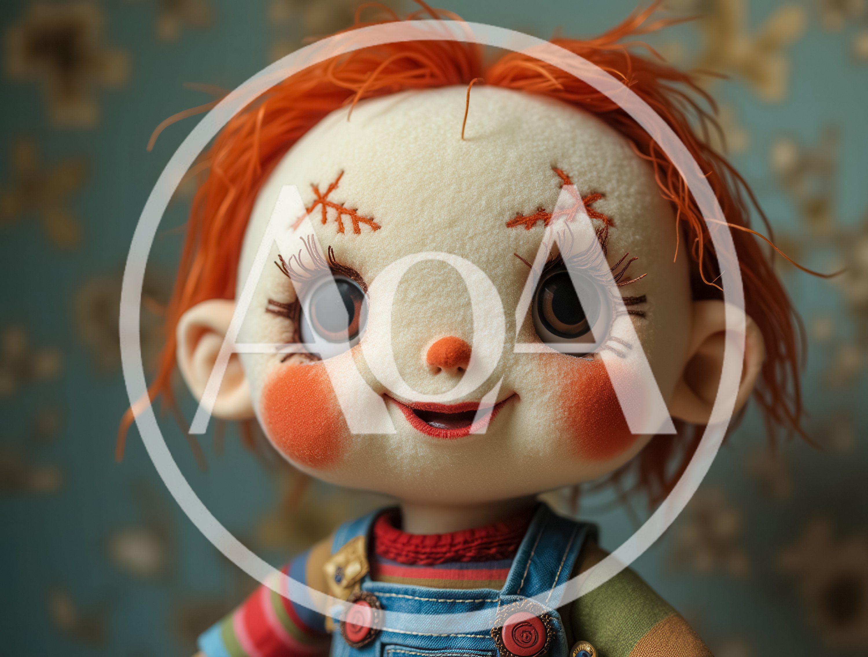 Creepy Rag Doll With Stitched Eyebrows And Red Hair