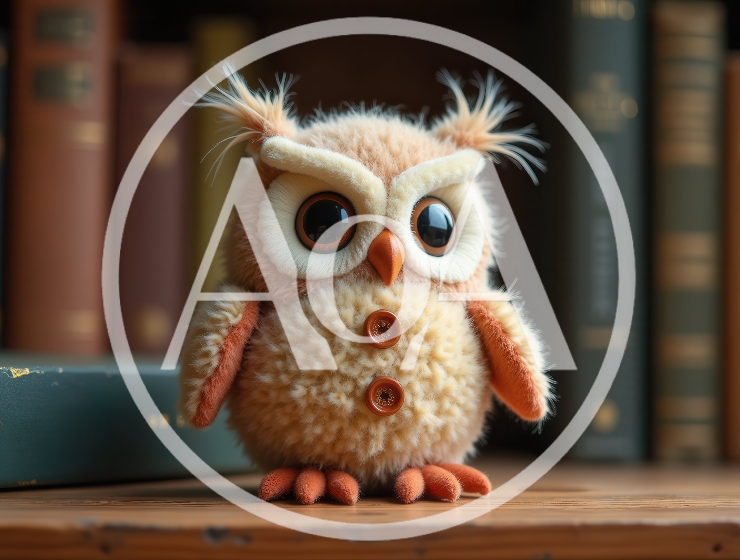 Cute Fluffy Owl Plush Toy On Bookshelf