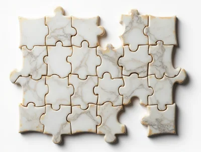 Marble Puzzle Pieces Arranged On White Background