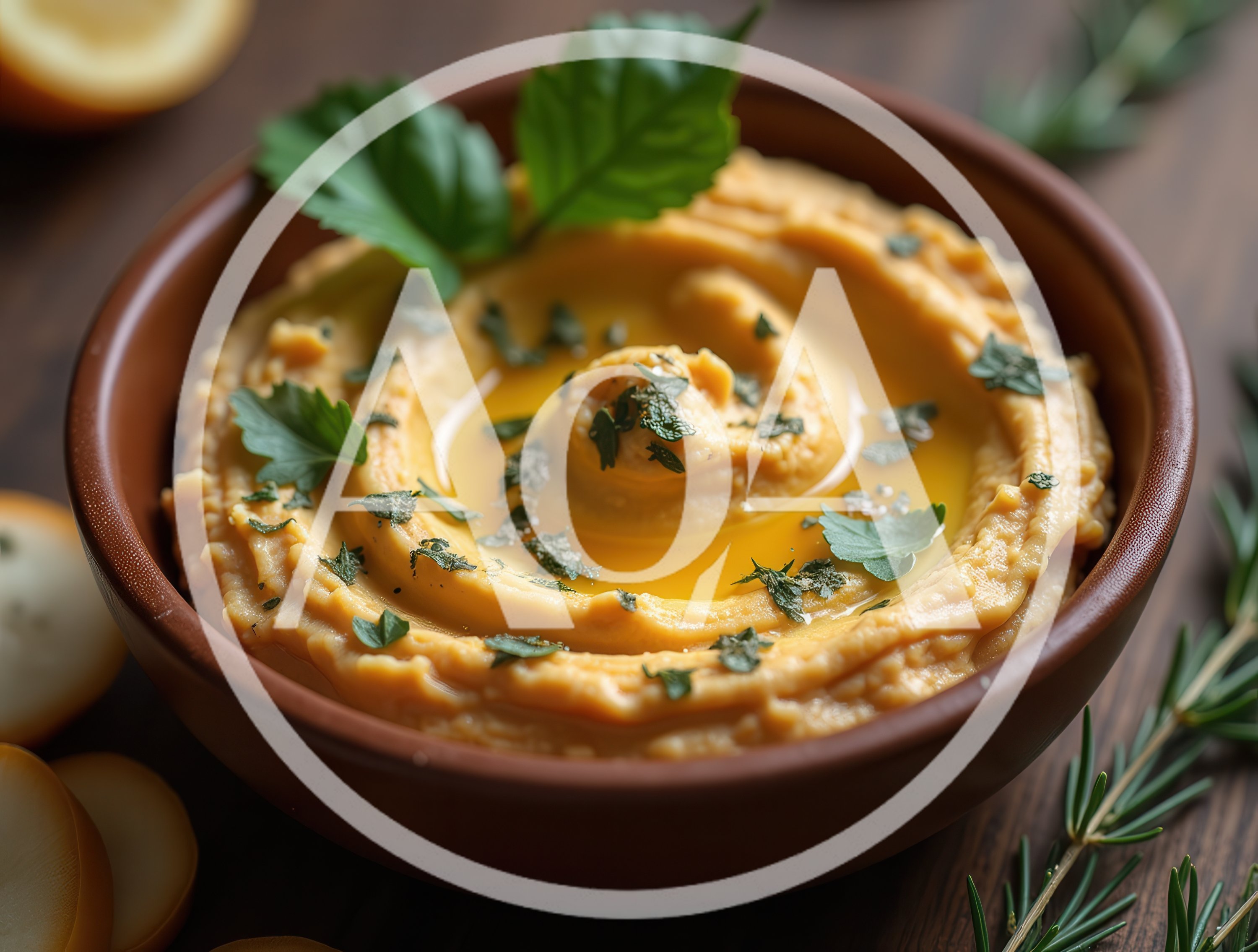 Bowl Of Creamy Hummus With Olive Oil And Herbs
