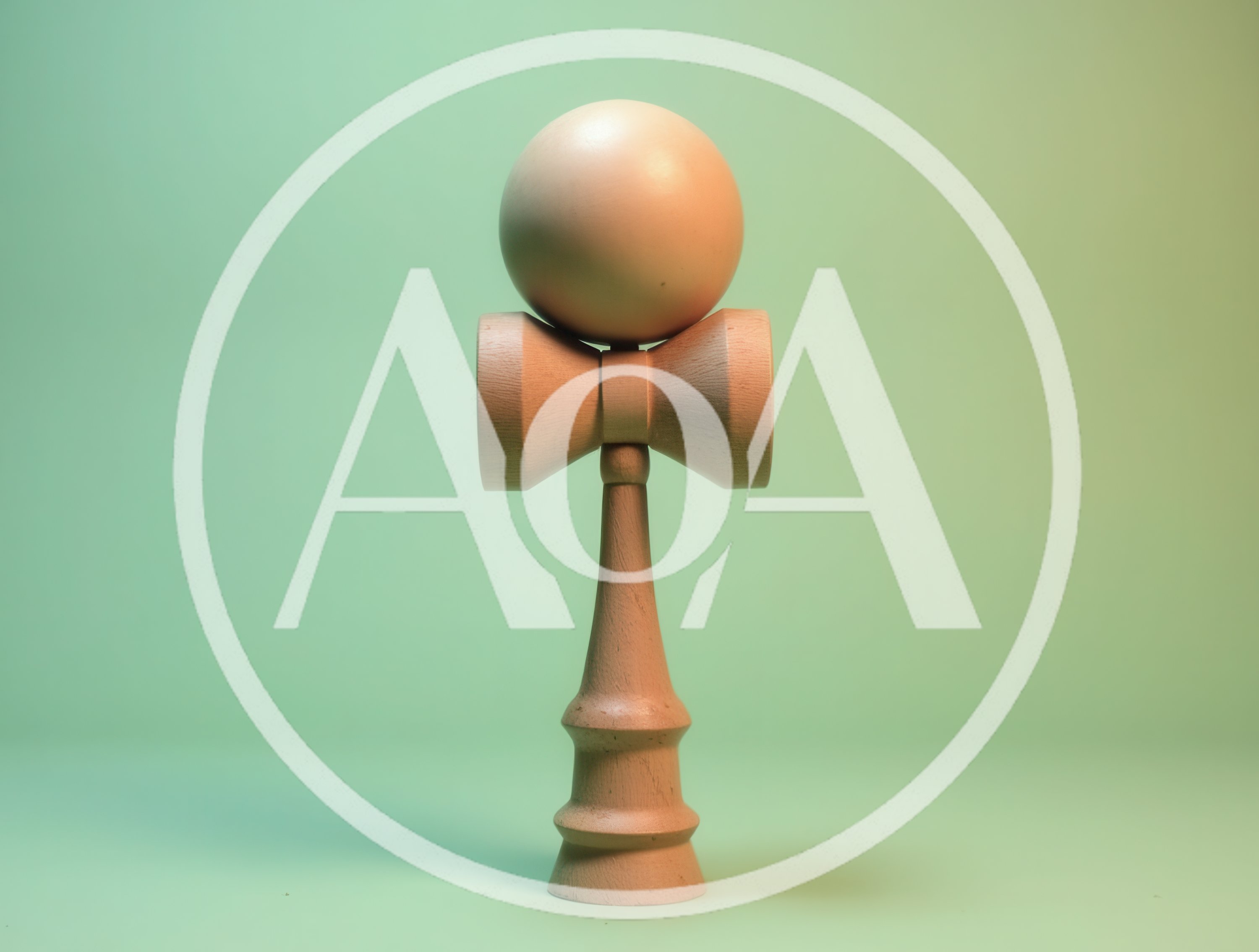 Wooden Kendama Toy Standing On A Pastel Background