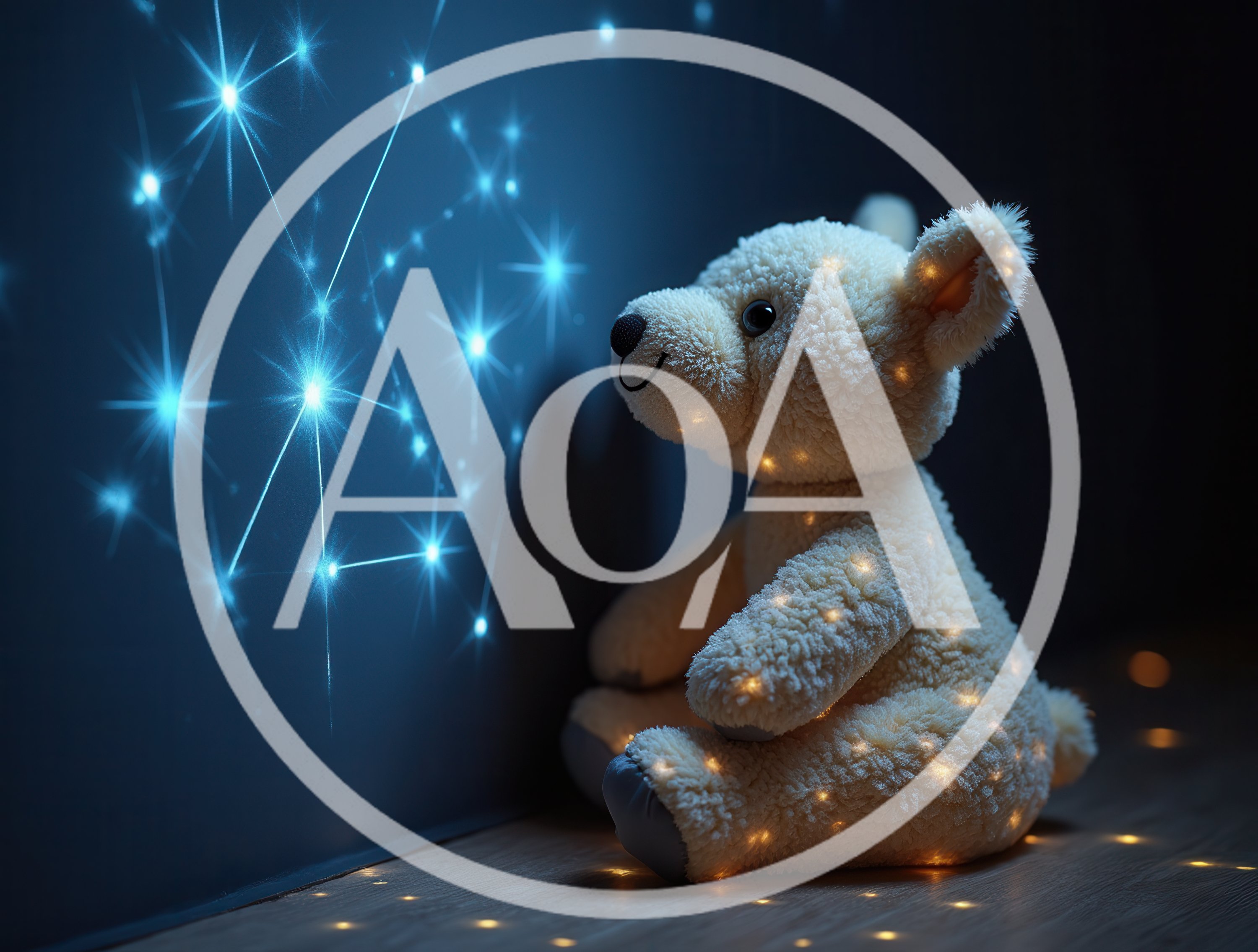 Stuffed Teddy Bear Sitting Beside Glowing Star Constellations