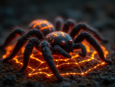 Glowing Fantasy Spider On Dark Ground