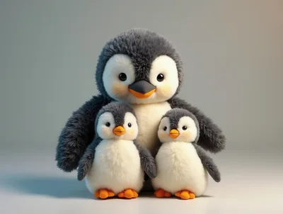 Three Fluffy Penguin Plush Toys Together