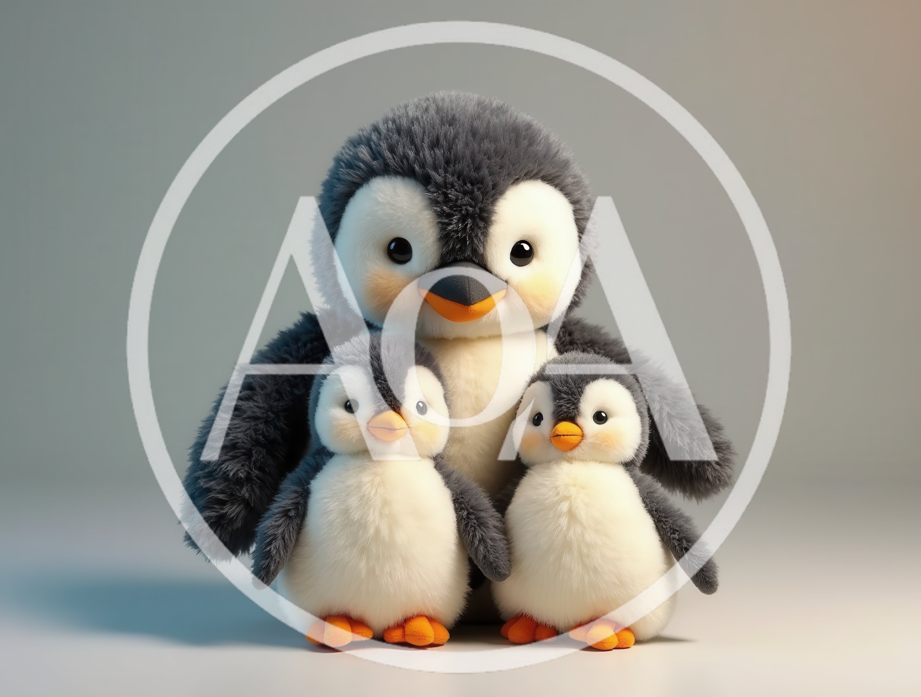 Three Fluffy Penguin Plush Toys Together