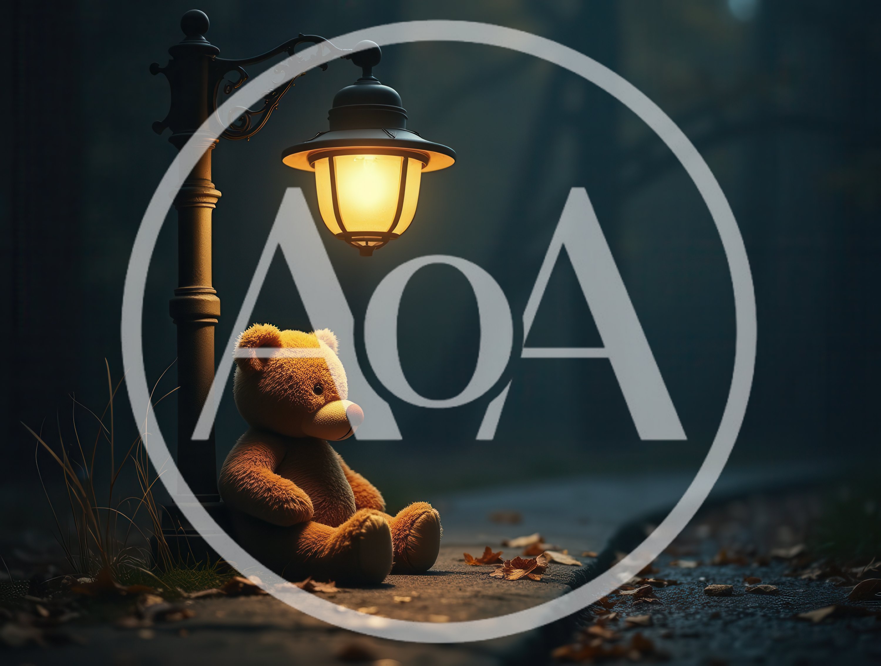 Lonely Teddy Bear Sitting Under A Streetlight