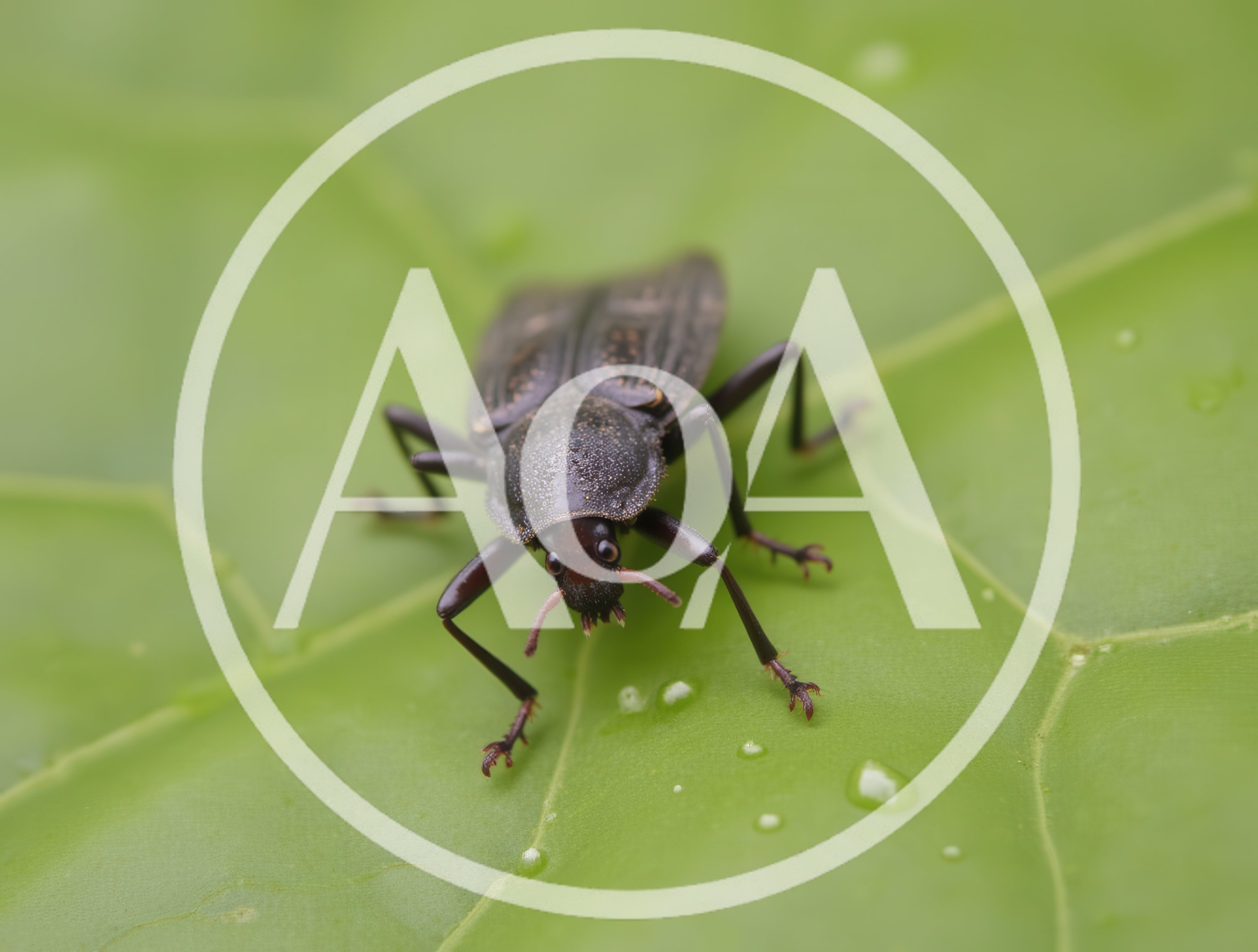 Darkling Beetle Resting on a Green Leaf
