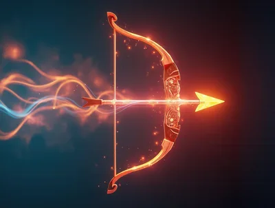 Glowing Magical Bow And Arrow With Energy Trails