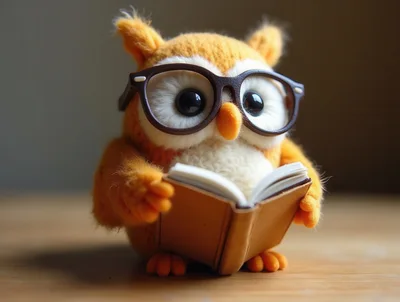 Cute Felt Owl Reading A Small Book