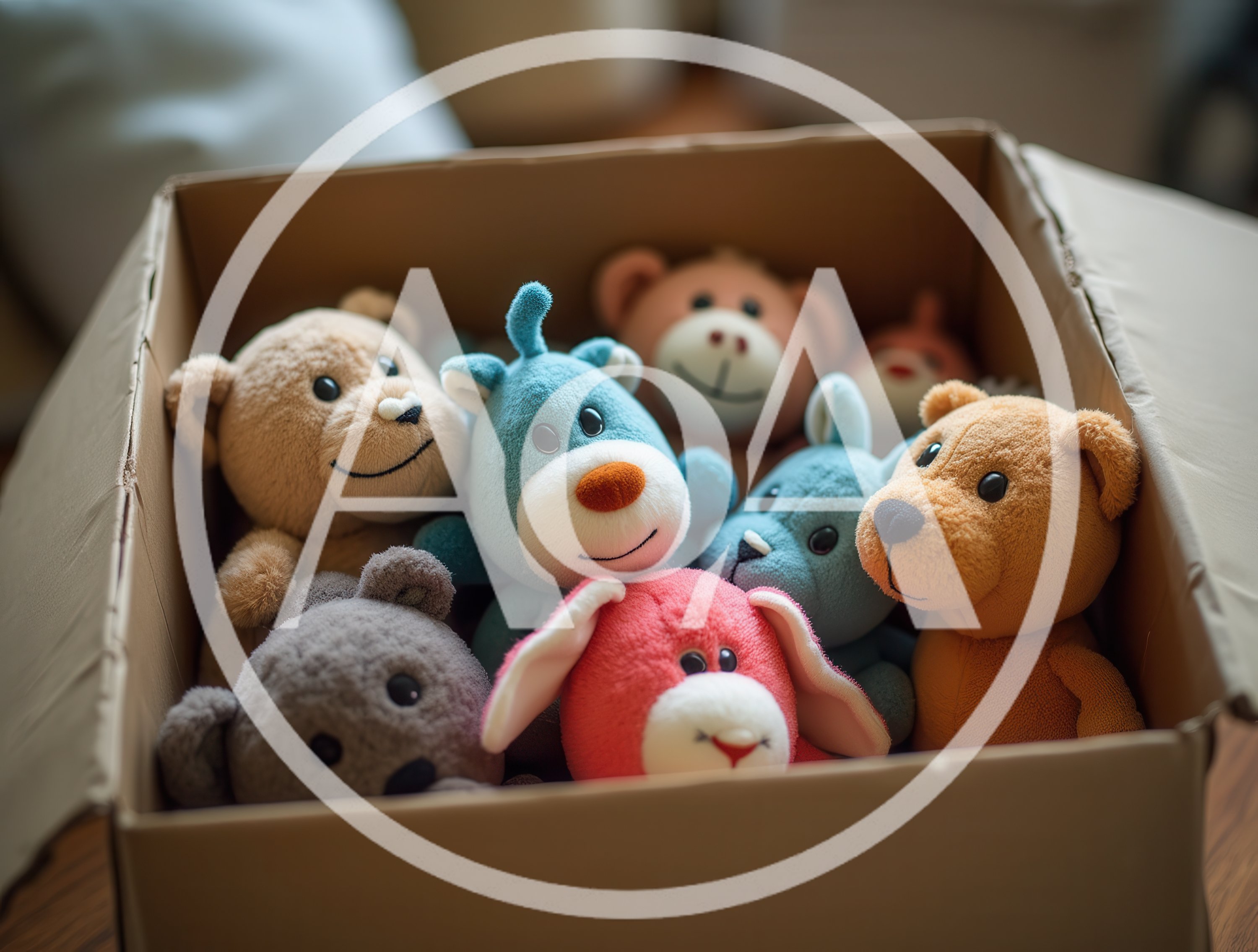 Cardboard Box Filled With Assorted Plush Stuffed Animals