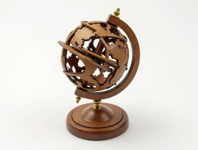 Wooden Decorative Globe Ornament On White Background