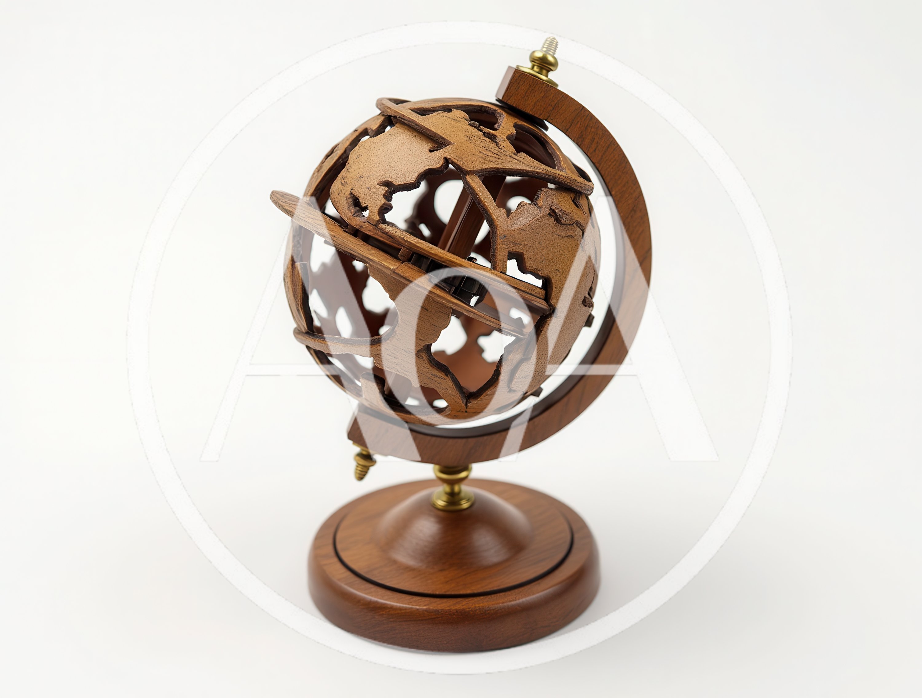 Wooden Decorative Globe Ornament On White Background