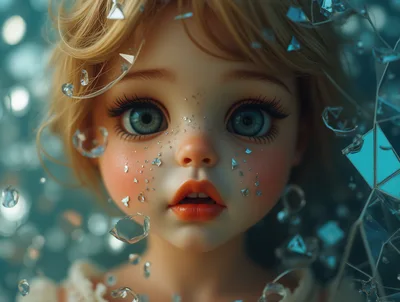 Surreal Portrait Of A Doll With Shattered Glass