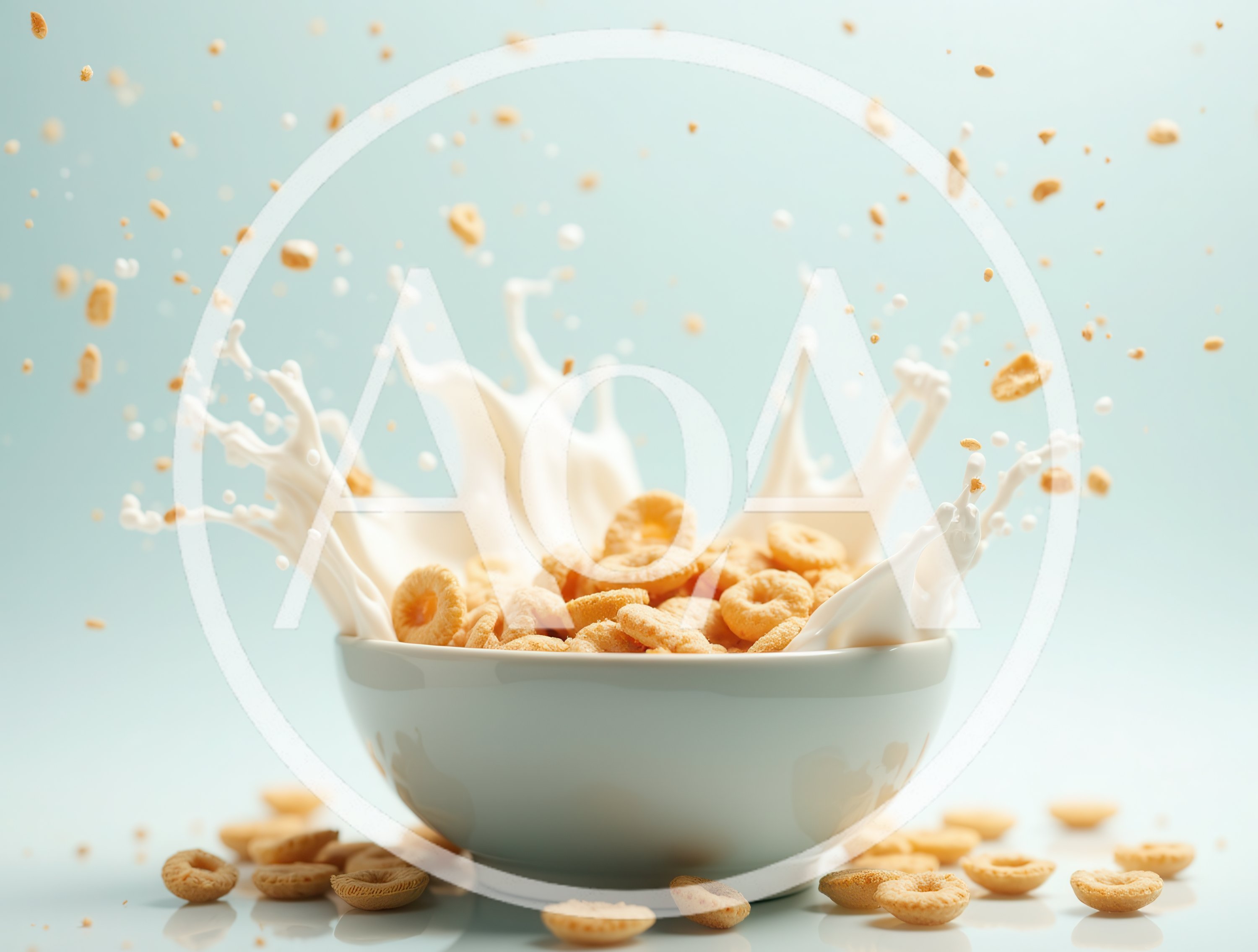 Cereal Rings Splashing Into A Bowl Of Milk