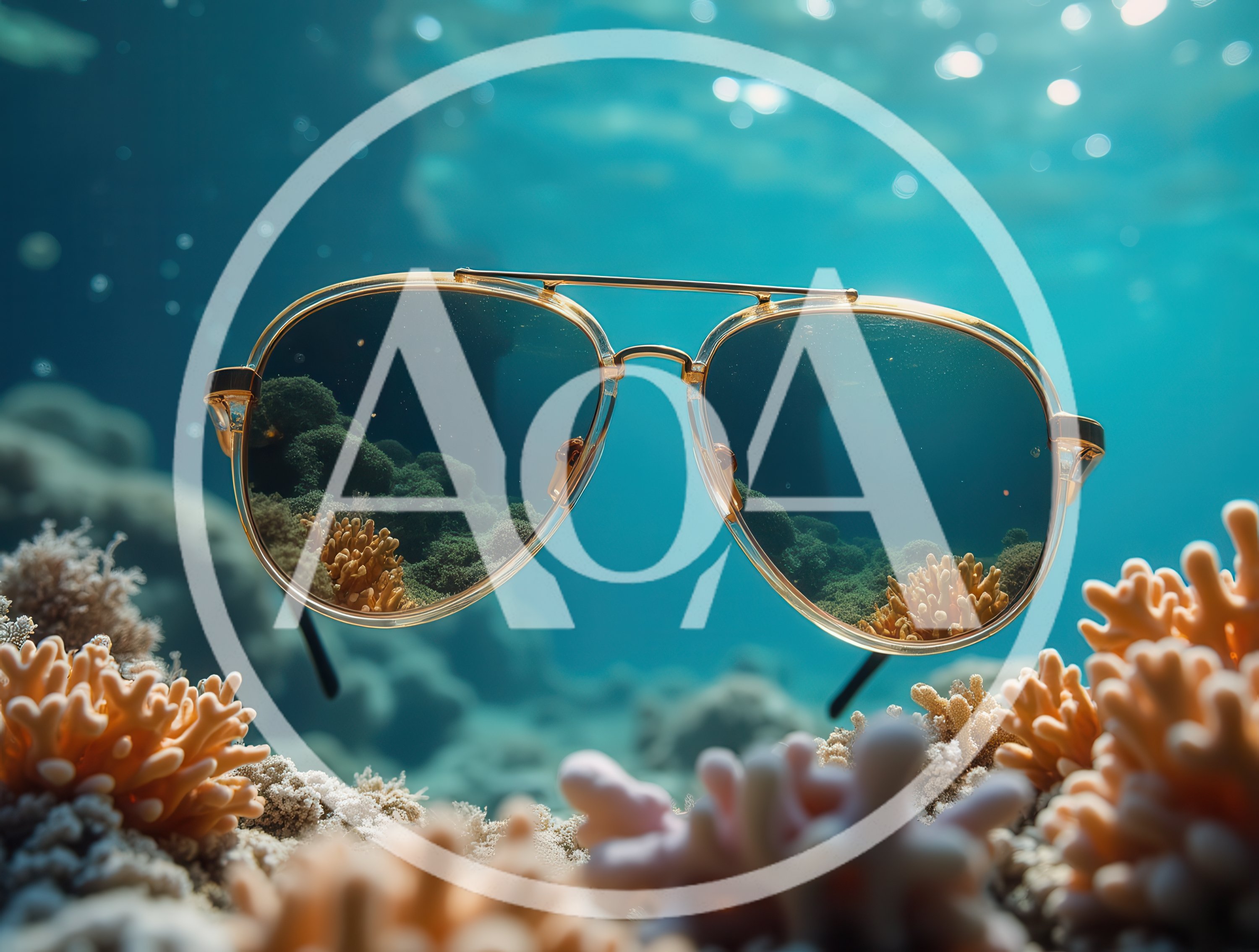 Aviator Sunglasses Floating Over A Vibrant Coral Reef