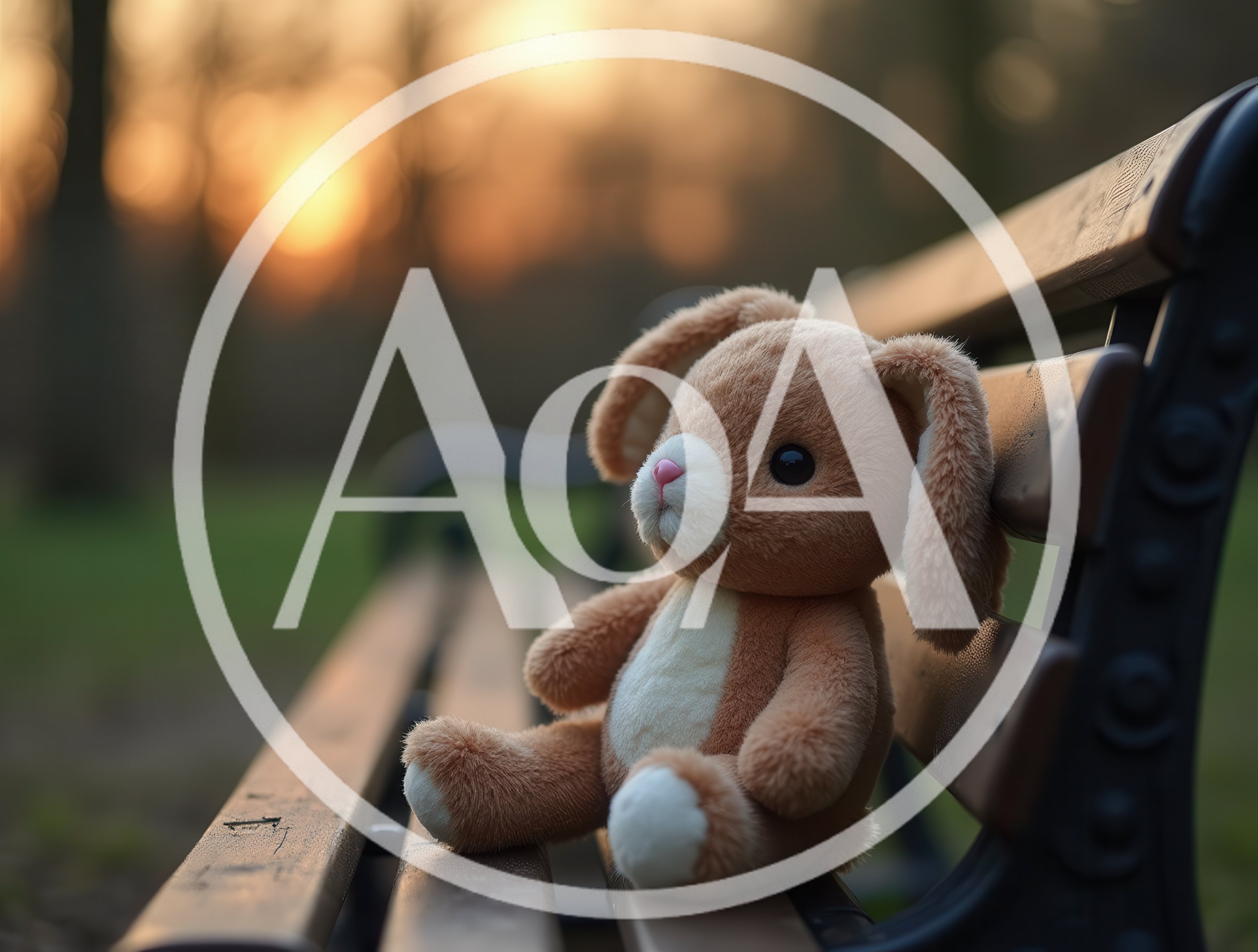 Plush Bunny Toy Sitting On A Park Bench