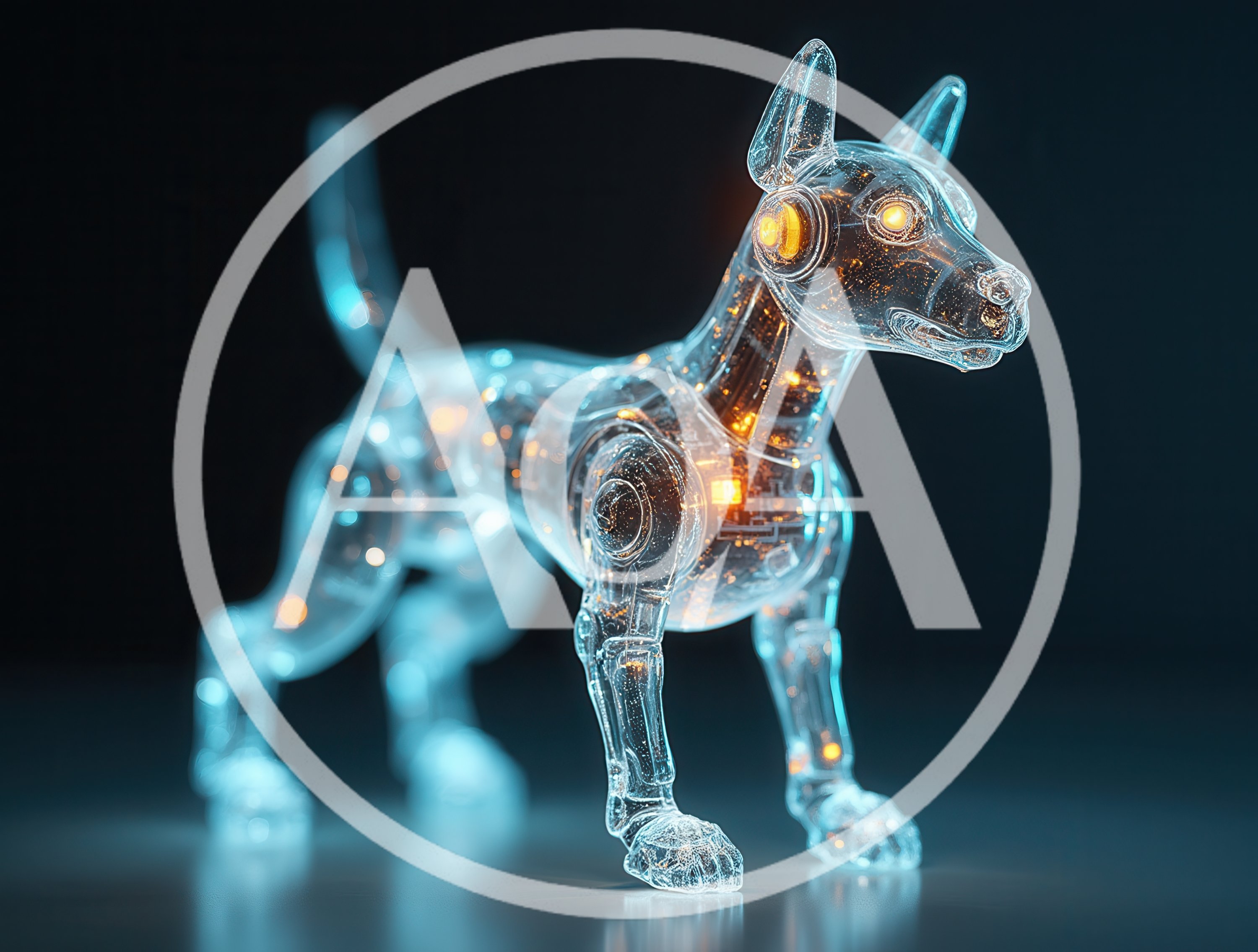 Transparent Robotic Dog With Glowing Internal Circuitry